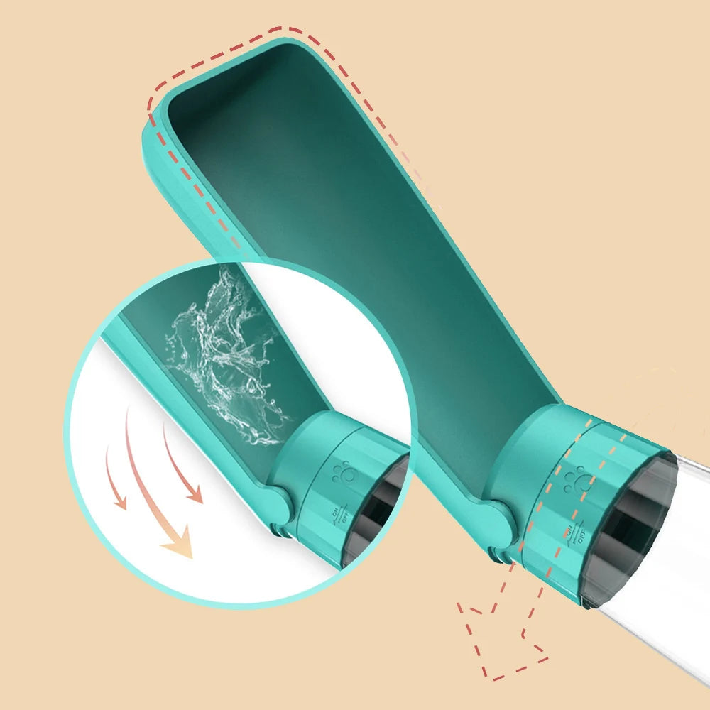 Teal cleaning brush with water flow illustration on a beige background