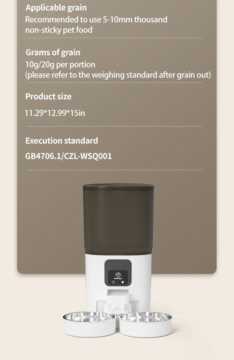Pet food dispenser with two bowls on a beige background