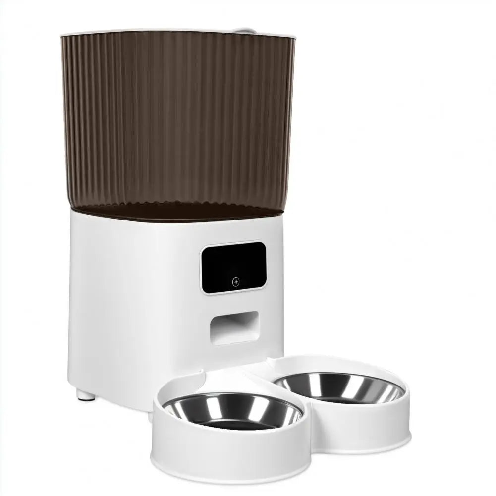 Pet feeder with two bowls on a white background