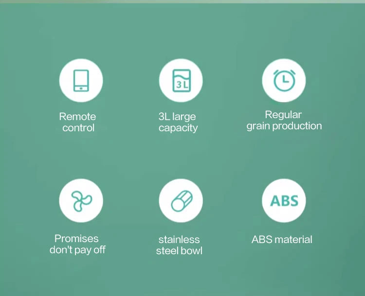 List of features with icons and text on a green background